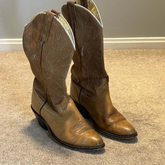 Acme Shoes - Acme Western Cowboy Boots Women's 7C USA Made Brown VTG Lined